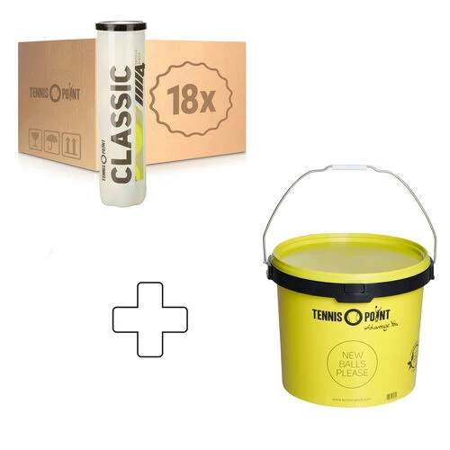 Classic Tennisball 18x 4 Ball Tube In A Box, Plus Ball Bucket 3 Classic Tennisball 18x 4 Ball Tube In A Box, Plus Ball Bucket